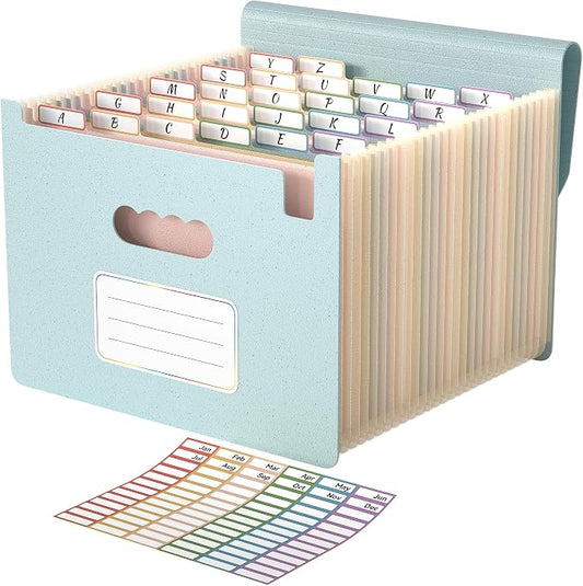 ABC life 26 Pockets Accordion File Organizer, Dusty Blue | Expanding File Folder for Letter/A4 Size, Portable Document Holder with A-Z Tabs for Tax Receipt, School, Home, Office by ABClife