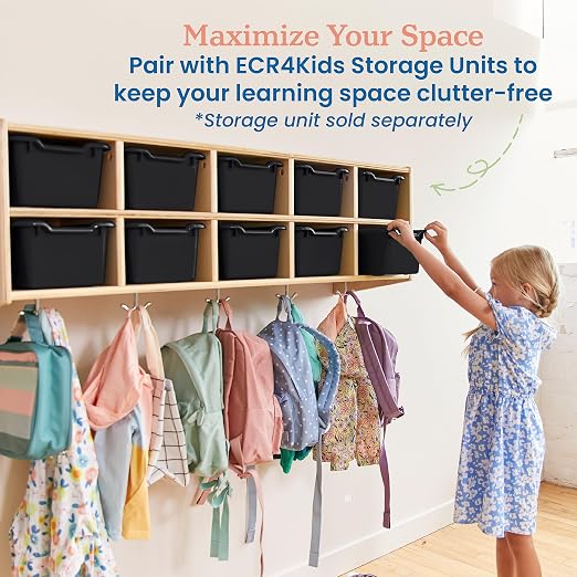 ECR4Kids Scoop Front Storage Bins, Multipurpose Organization, Black, 10-Piece - Image 5