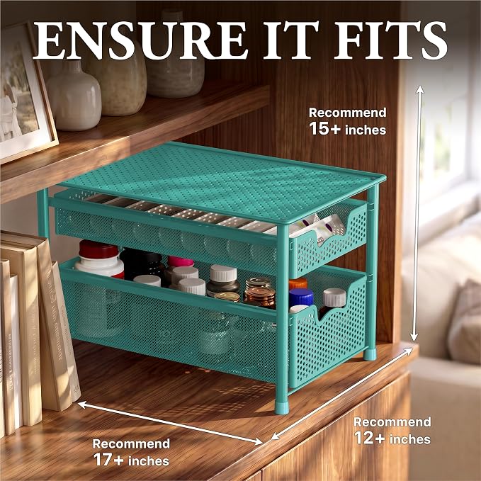 Simple Houseware Stackable 2 Tier Sliding Basket Drawer, Turquoise - Image 3