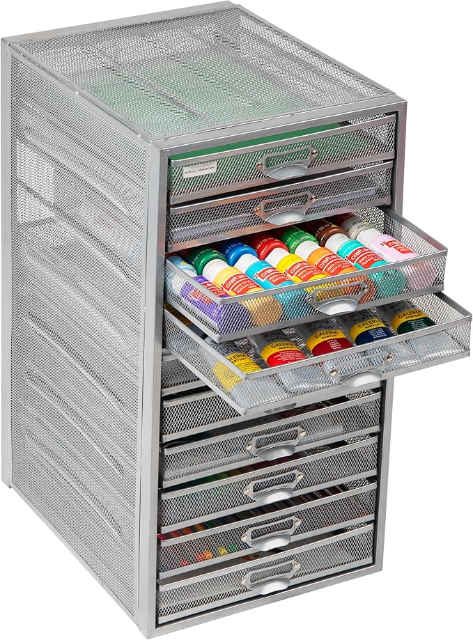 Mind Reader 10-Drawer Desk Organizer for Office Supplies, Crafts, Mail Sorting & More, Metal Mesh, Silver - Image 4