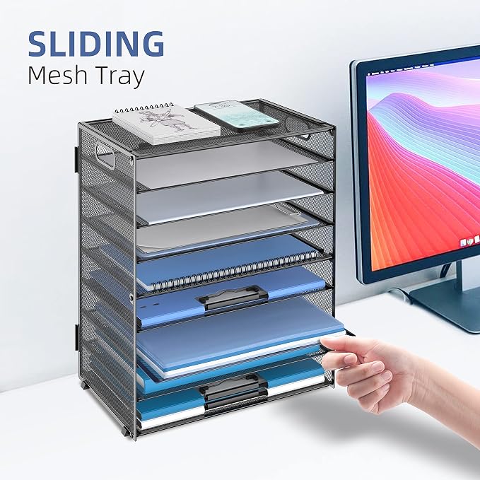 9-Tier Paper Organizer for Desk, Letter Tray with Handles, Black, 2 Pack | Desk File Organizer with Removable Trays for Sorting Files, Folders, Mail and Printer Paper at Home, School or Office - Image 5