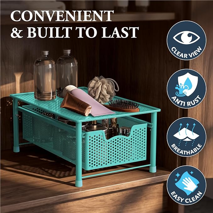 Simple Houseware Stackable Cabinet Basket Drawer Organizer, Turquoise - Image 5