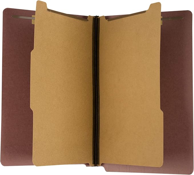 The File King Classification Folders 2 Dividers Legal Size - 10 Pack, Brick Red Pressboard | End Tab Legal File Folders with Prongs | Made in America | 2" Expansion for Shelf Filing | 6 Fasteners by TheFileKing