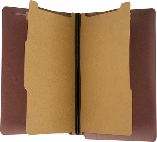 The File King Classification Folders 2 Dividers Legal Size - 10 Pack, Brick Red Pressboard | End Tab Legal File Folders with Prongs | Made in America | 2" Expansion for Shelf Filing | 6 Fasteners by TheFileKing