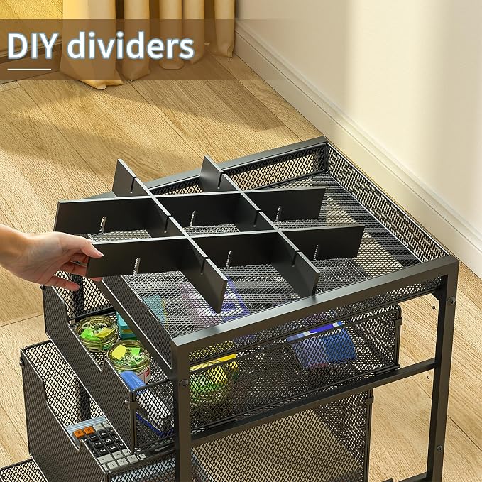 Rolling Utility Cart with 3 Drawers, Craft Organizer and Storage with DIY Divider, Lockable Wheels, Multi-Functional Storage for Art Supplies, Store for Brushes & Paints & Small Parts(Patent Pending) - Image 4