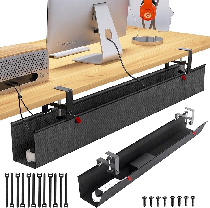 48" Gaming Under Desk Cable Management Tray, Black No Drill Cord Organizer for PC Setup, Large Anti-Sag Wire Hider, Stealth Cable Management Net for Battlestation (Black, 47.8") by Cotohim