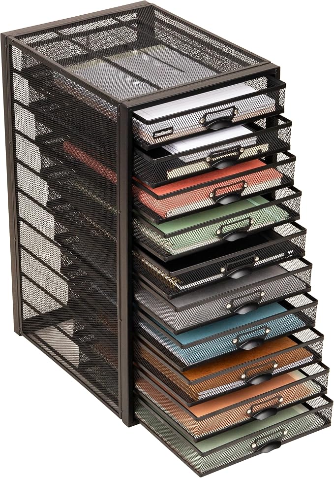 Mind Reader 10-Drawer Desk Organizer for Office Supplies, Crafts, Mail Sorting & More, Metal Mesh, Black by MindReader
