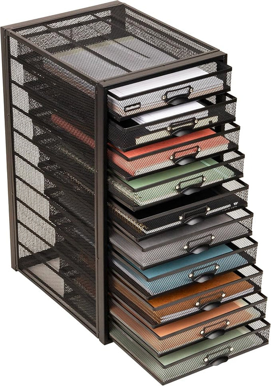 Mind Reader 10-Drawer Desk Organizer for Office Supplies, Crafts, Mail Sorting & More, Metal Mesh, Black by MindReader