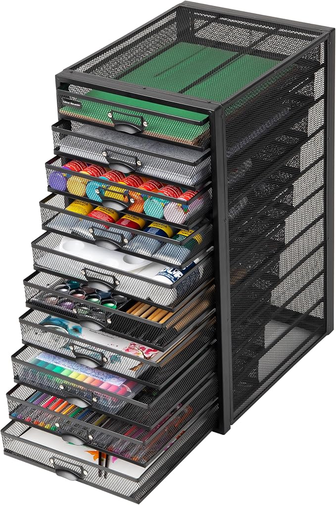 Mind Reader 10-Drawer Desk Organizer for Office Supplies, Crafts, Mail Sorting & More, Metal Mesh, Black - Image 4