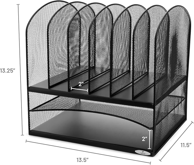 Safco Onyx Desk Organizer, 6 Vertical Compartments and 2 Trays, Office and Classroom Mailbox , Paper and Mail Sorter, Steel Mesh, Black - Image 7