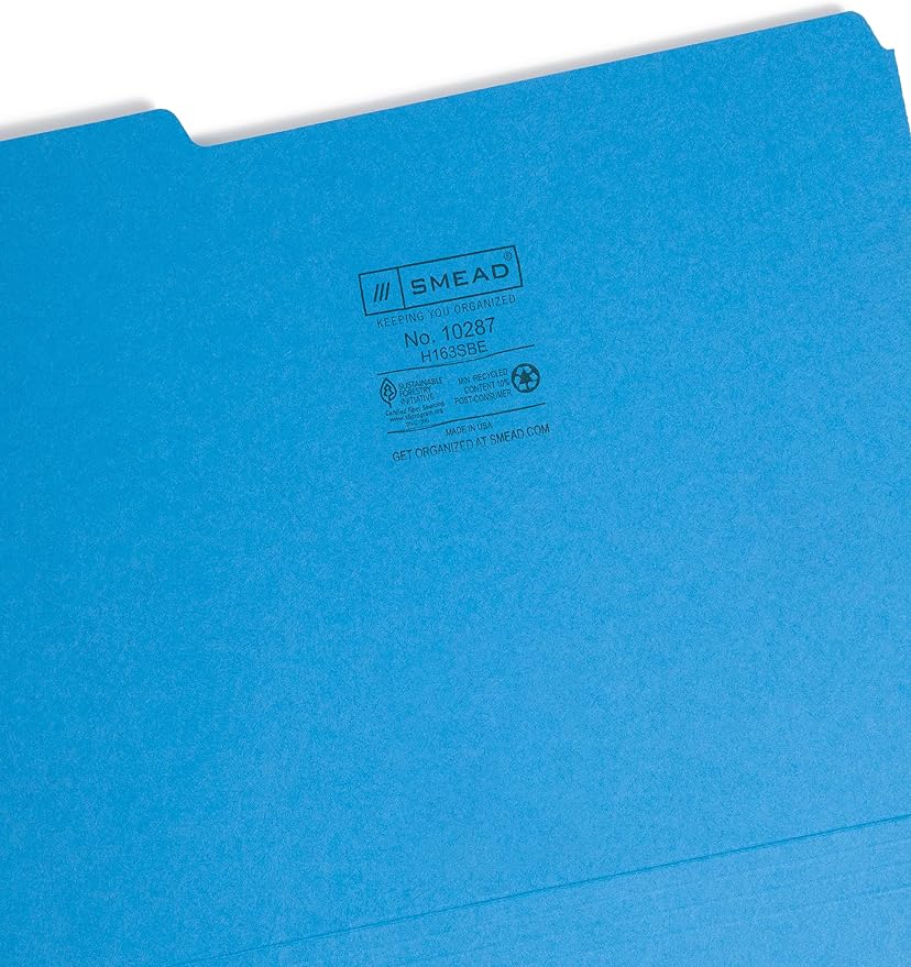 Smead Interior File Folder, 1/3-Cut Tab, Letter Size, Sky Blue, 100 per Box, Expandable File Folders for Filing Cabinet - Image 3