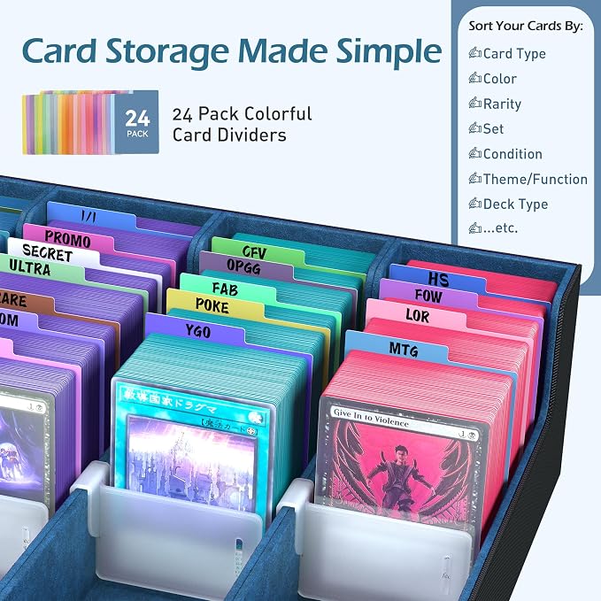 4-Row【3200+】 Trading Card Storage Box, Card Organizer Holder With 24 Dividers, Case Fit for Mtg Tcg Magic Commander Deck Playing Cards, Deck Box for Sport Card - Image 4