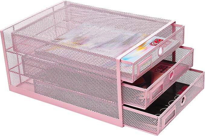 EXERZ Paper Sorter 3 Drawer Wire Mesh A4 / Desk Multifunctional Desk Organiser/Multi-Layer Letter Tray - for Documents, Magazines, Notebooks and Letter - Image 3