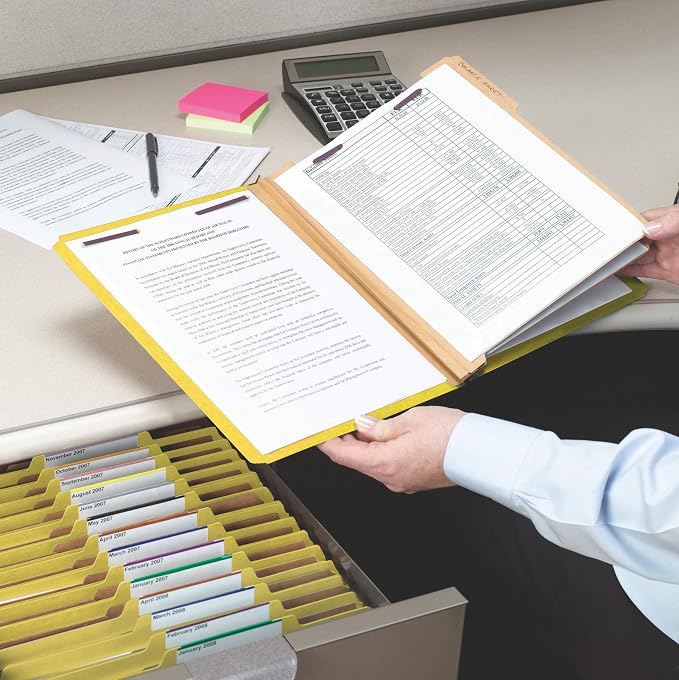 Smead Pressboard Classification File Folder with SafeSHIELD Fasteners, 3 Dividers, 3" Expansion, Legal Size, Yellow, 10 per Box (19098) (Pack of 1) - Image 3