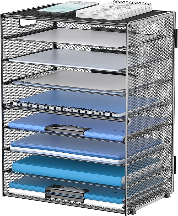 9-Tier Paper Organizer for Desk, Metal Mesh Letter Tray with Handles, Black | Desk File Organizer with Removable Trays for Sorting Files, Folders, Mail and Printer Paper at Home, School or Office by DALTACK