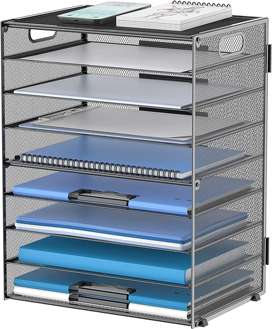9-Tier Paper Organizer for Desk, Metal Mesh Letter Tray with Handles, Black | Desk File Organizer with Removable Trays for Sorting Files, Folders, Mail and Printer Paper at Home, School or Office by DALTACK