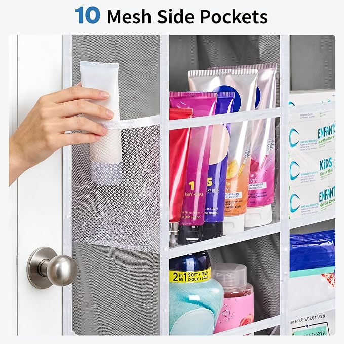 JARLINK Over the Door Organizer, Extra Large Storage for Bedroom, Grey | Anti-Tilt 100 lb Load Capacity, Hanging Door Organizer with 5 10 Mesh Pockets, Behind Door Storage for Bathroom, Nursery - Image 6