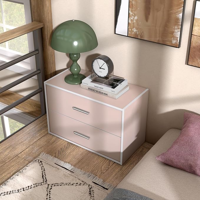 Homes: Inside + Out Apexa 2-Drawer Wooden Stackable Storage Drawers, Small Food Pantry Cabinet, Cajonera De Madera, Underbed Drawer Dorm Teen Room Decor & Bedroom, Home Office, Kitchen, Light Pink - Image 7