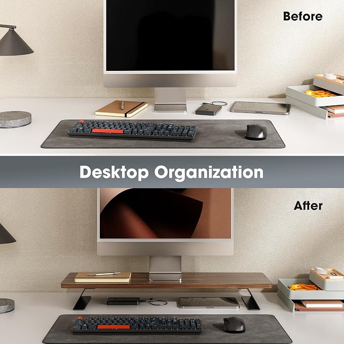 Fenge Monitor Stand Riser, Wooden & Metal Desk Shelf Organizer, Brown | 31.5in Computer Stand, Single Monitor Setup, for Compact Work Station, Multifunctional Monitor Shelf for Laptop, PC, Printer - Image 8