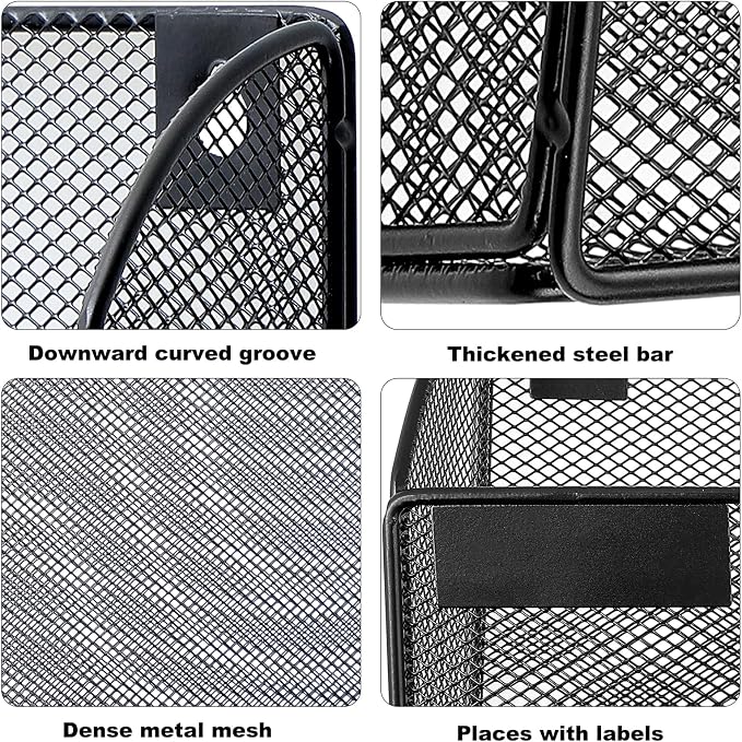 1 Pocket Mesh Wall File Holder Organizer Office Hanging File Folder Magazine Rack, Nametag Label Hooks Set Included (Black) - Image 3
