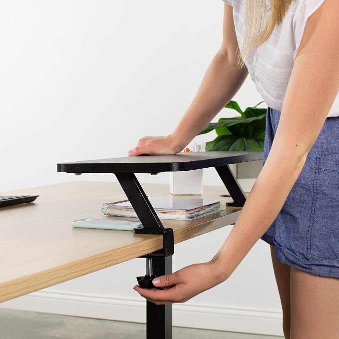VIVO Black Clamp-on Small 26 inch Ergonomic Desk Shelf, Single Computer Monitor Stand Riser - Desk Organizer Holds 1 Screen or Laptop STAND-SHELF24B - Image 9