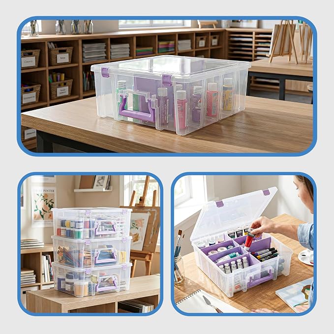 ArtBin Super Satchel Double Deep, 8-Compartment Craft Box, Purple | 8 Removable Compartments, 15.25 x 14 x 6.25 Inches, Secure Latches, Stackable, Durable Polypropylene - Image 9