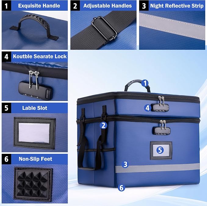 EXLIFBAG 2 Layer File Box with Lock, Portable Document Organizer Box with Handle, Fireproof File Box for Home Office, Legal File Organizer Storage - Image 2