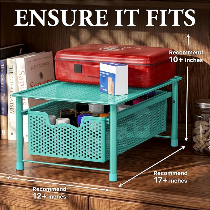 Simple Houseware Stackable Cabinet Basket Drawer Organizer, Turquoise - Image 3