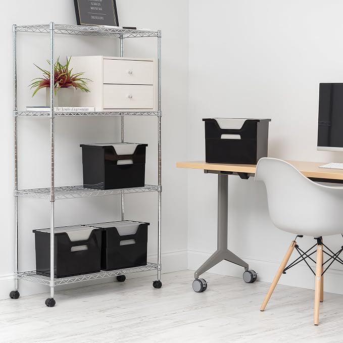 IRIS USA 4-Pack Large Desktop File Box with Open Lid, Black | Organize paperwork, mail, magazines, and office supplies with portable storage for desks, classrooms, and home workspaces - Image 3