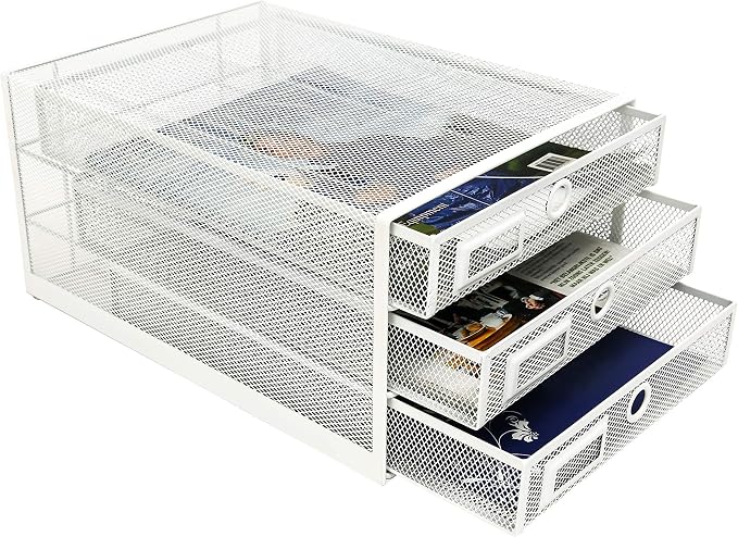 Exerz Paper Sorter 3 Drawer Wire Mesh A4 / Desk Multifunctional Desk Organiser/Multi-Layer Letter Tray - for Documents, Magazines, Notebooks and Letter (White) | Desk Organiser Pull Out Trays Keep Files Letters Magazines Folders Notebooks Neatly Separa... - Image 8