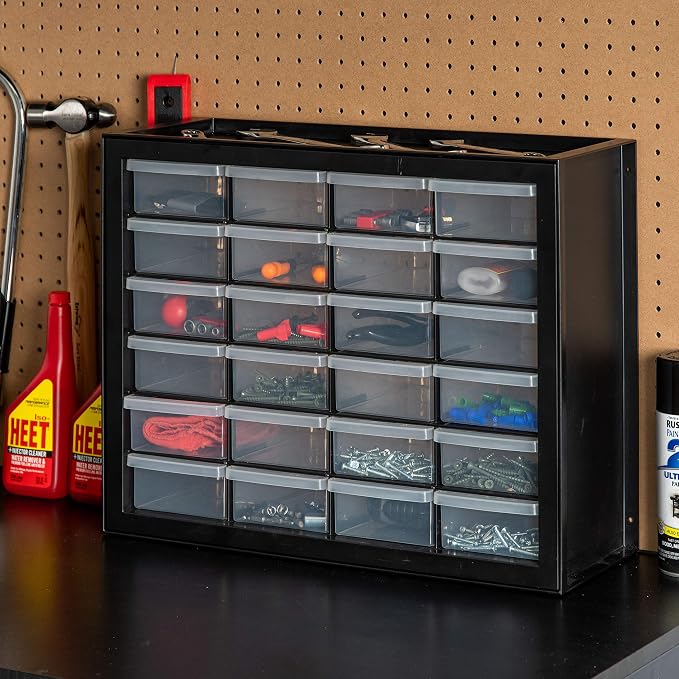 IRIS USA 24-Drawer Plastic Storage Cabinet, Teacher Toolbox, Garage, Black | Wall mountable, Stackable, Small Business Scrapbook Art Balloons Building Bricks Crafts Stickers Storage - Image 11