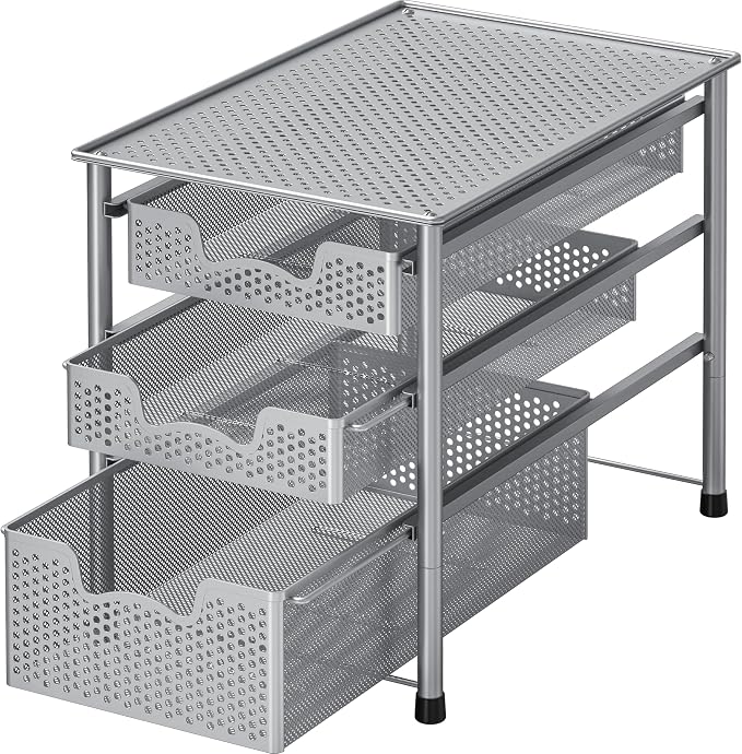 Simple Houseware Stackable 3 Tier Sliding Basket Organizer Drawer, Silver by SimpleHouseware