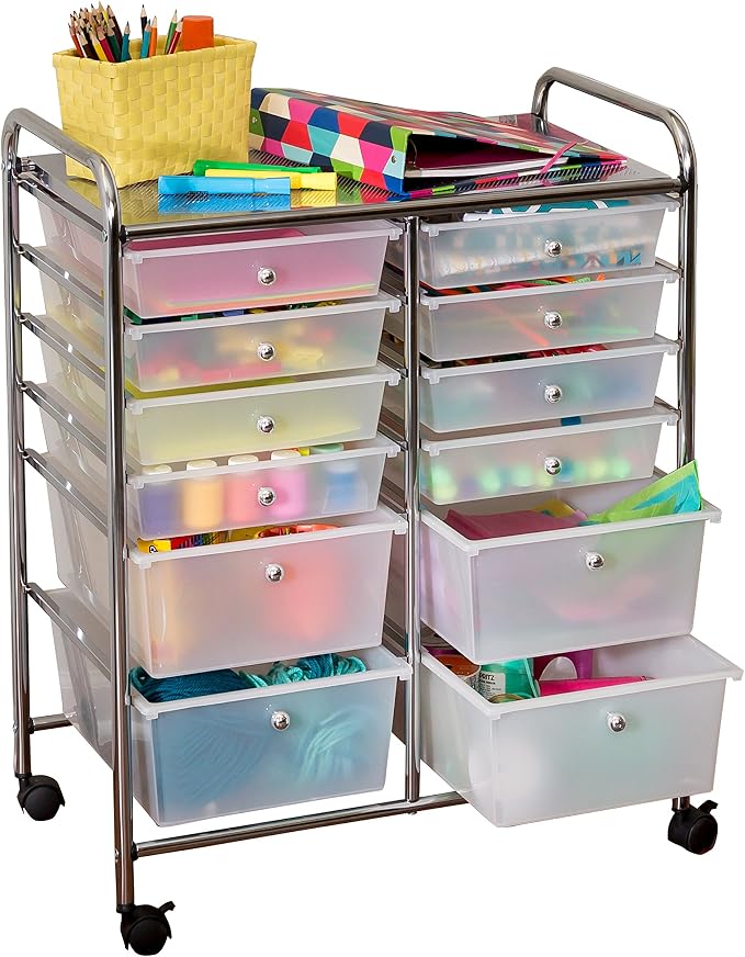 Honey-Can-Do Rolling Storage Cart and Organizer with 12 Plastic Drawers - Image 5