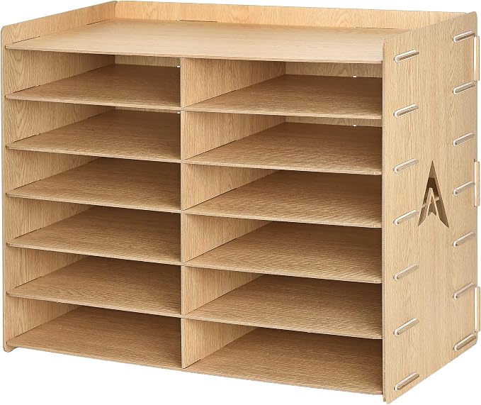 Adir Wood Paper Storage Organizer - Construction Paper Storage - Vertical File Mail Sorter - A Stylish Look for Home, Office, Classroom and More - Wood Grain (12 Compartment) - Image 5
