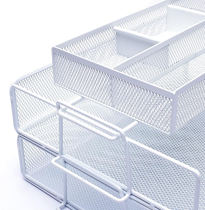 EXERZ Stackable Letter Trays 2 Pack with Memo Holder Desk Organiser White | Two Tier A4 File Storage With Divided Accessory Sections For Notes Pens Clips And Everyday Desk Essentials - Image 7