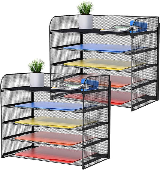 2 Pack Legal/A4/Letter Size Desk Paper Organizer Desktop File Organizer Document Sorter, 5 Tier Mesh Letter Tray File Folder Holder Office Accessories Organization by Vanulee