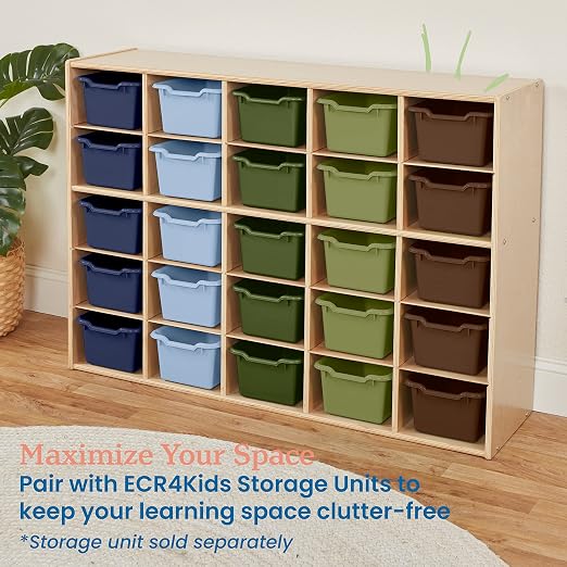 ECR4Kids Scoop Front Storage Bins, Multipurpose Organization, Earthtone, 25-Piece - Image 6