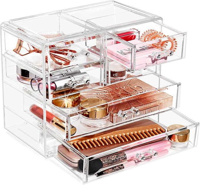 Sorbus Clear Makeup Organizer Display - Stylish Organization and Storage Case for Cosmetics, Jewelry & Hair Accessories - Space Saving Makeup Organizer for Vanity & Bathroom (2 Large, 4 Small Drawers) by Sorbus