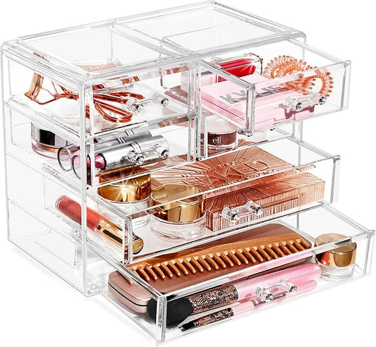 Sorbus Clear Makeup Organizer Display - Stylish Organization and Storage Case for Cosmetics, Jewelry & Hair Accessories - Space Saving Makeup Organizer for Vanity & Bathroom (2 Large, 4 Small Drawers) by Sorbus