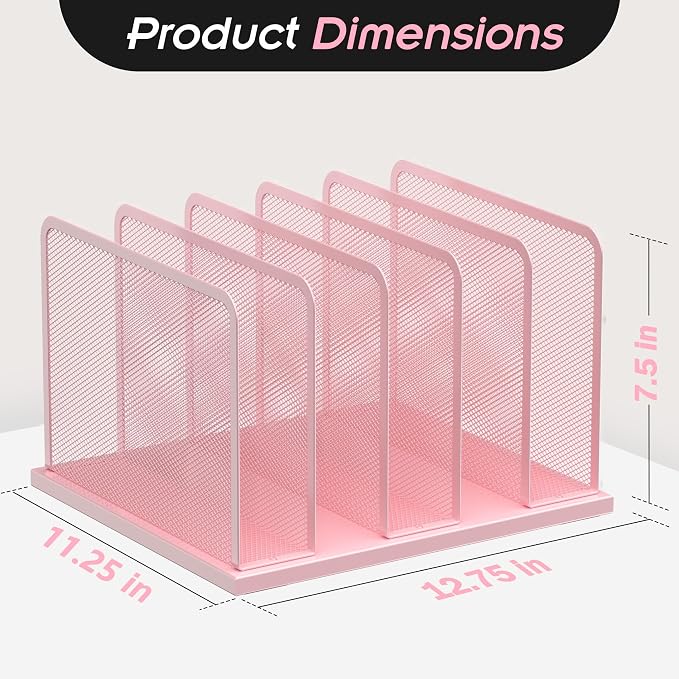 Kuntine.B 5-Section Upright Desk File Organizer Pink 1 Pack | Vertical, Mesh, Metal, Assembly, Stability, Sturdiness, Organization, Standing - Image 2