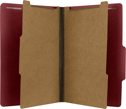 The File King Pressboard Classification Ruby Red Partition File Folder | Legal Size - Box of 10 | Two Dividers | Six 2” Durable Fastener Prongs | 2/5 Cut Top Tab | 2” Expansion by TheFileKing