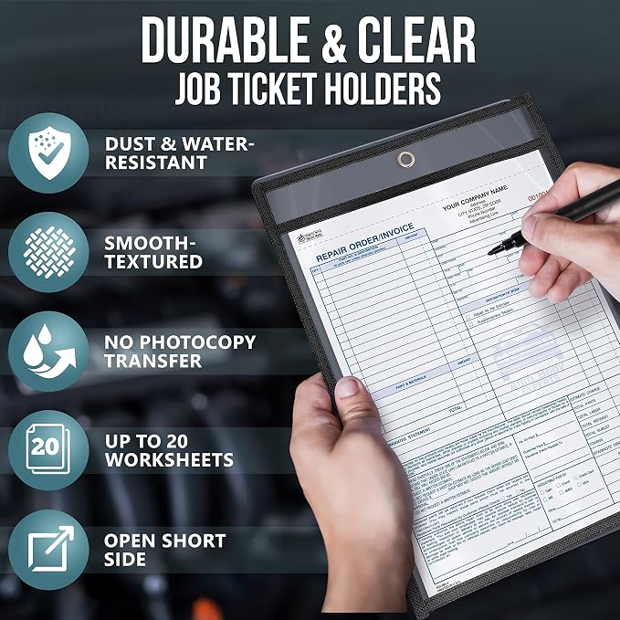 30 Pack Job Ticket Holders 9x12 Heavy Duty - Automotive Work Order Plastic Sleeves - Clear Shop Ticket Holders - Repair Order Sleeves - Plastic Sleeve for Paper - Dry Erase Pockets - Work Order Folder - Image 4