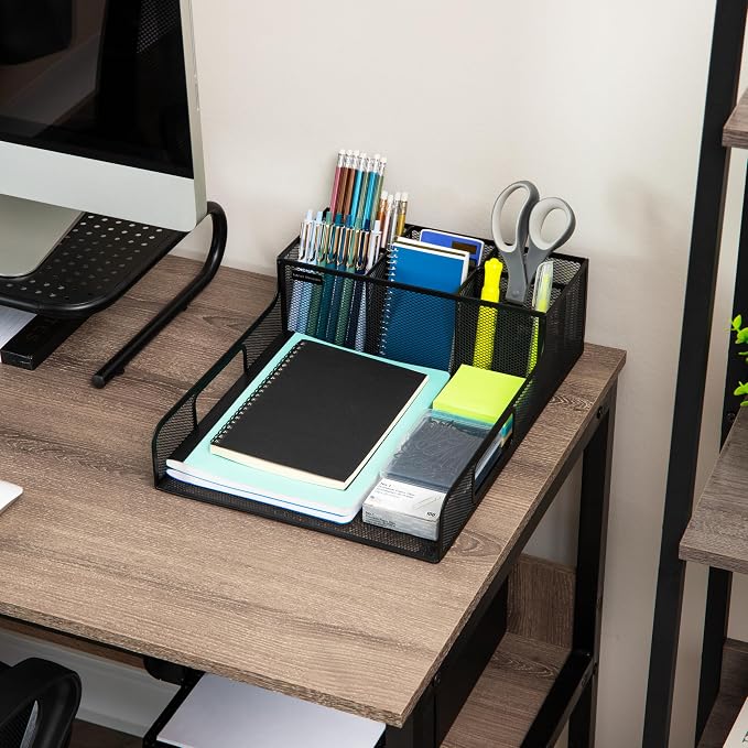 Mind Reader Desktop Organizer, File Storage, Accessory Storage, Workspace, Office, Metal Mesh, 11.5" L x 14.75" W x 5.5" H, Black - Image 4