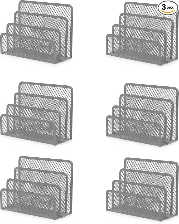 YBM Home Desk Mail Organizer for Office, 3-Slot Mesh Letter Sorter/Holder Organize Folders (6, Silver) by YBMHome