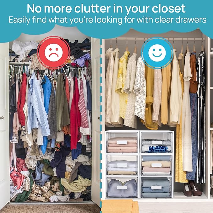 Vtopmart 4 Pack White Stackable Storage Drawers 15QT | Easily Assemble Closet Organizers,Plastic Storage Bins for Bathroom,Cabinet,Kitchen Pantry,Under Sink Organization(Medium) - Image 5