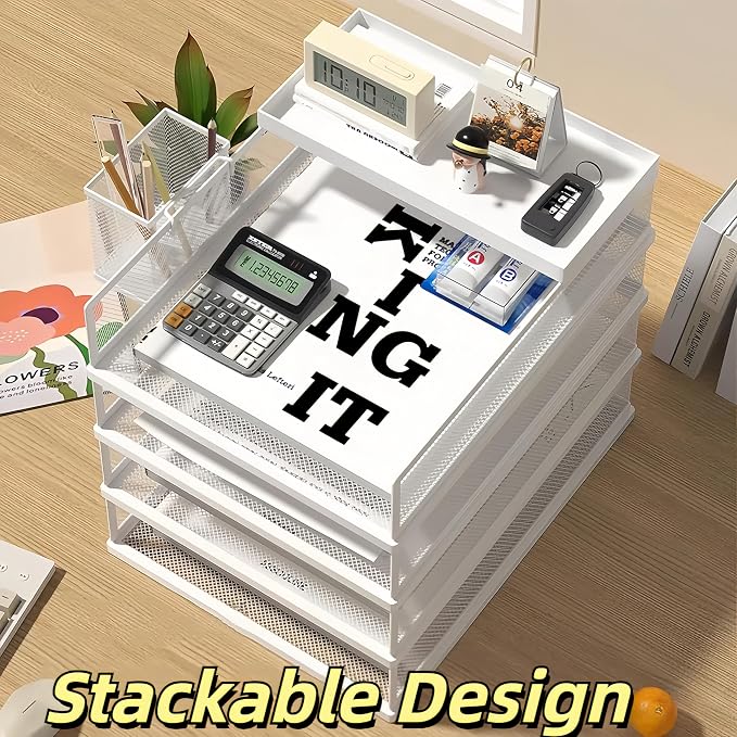 A3 Mesh Desk File Organizer, Stackable Paper Tray，Desktop Document Sorter, File Storage, 3/4/5-Tier Paper Letter Tray Organizer, Desk Accessories & Workspace, Black (5 Tier-Landscape-Black) - Image 7