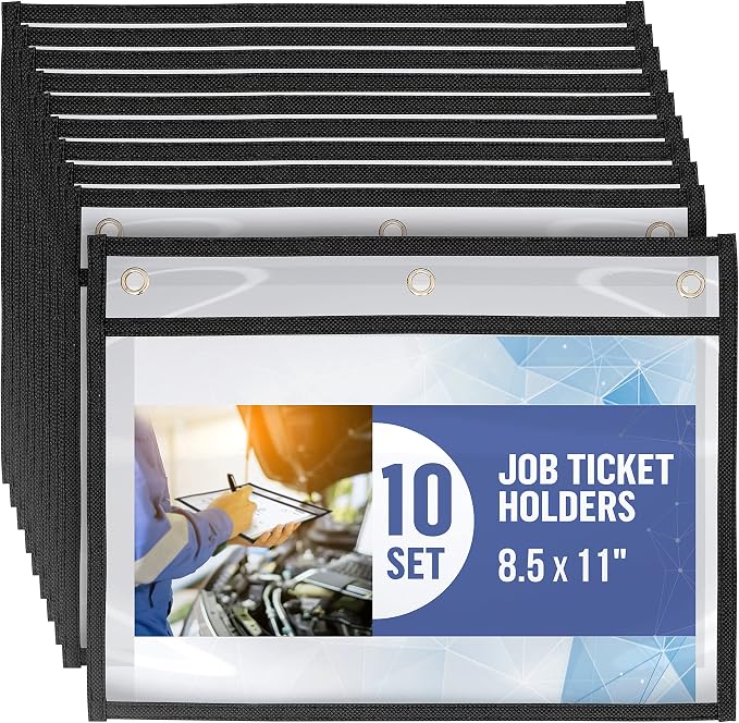 10 Pack Horizontal Job Ticket Holders 8.5x11 - Landscape Shop Ticket Holders 8 1/2 x 11 - Work Order Plastic Sleeves for Documents - Dry Erase Pocket Sleeve - Dry Erase Sleeves Clear Pocket Sleeve by Juzari