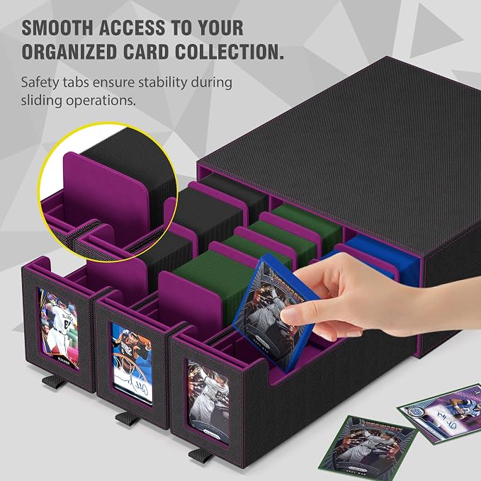 3-Drawer Trading Card Storage Box Holds 2500+ Cards (Purple) | Stackable design,15 dividers included,Desktop card organizer,PU leather material‌,for sports/TCG/MTG/Pokemon cards - Image 6