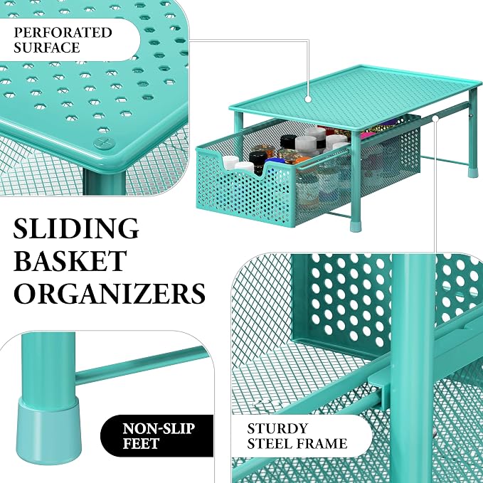 Simple Houseware Stackable Cabinet Basket Drawer Organizer, Turquoise - Image 4