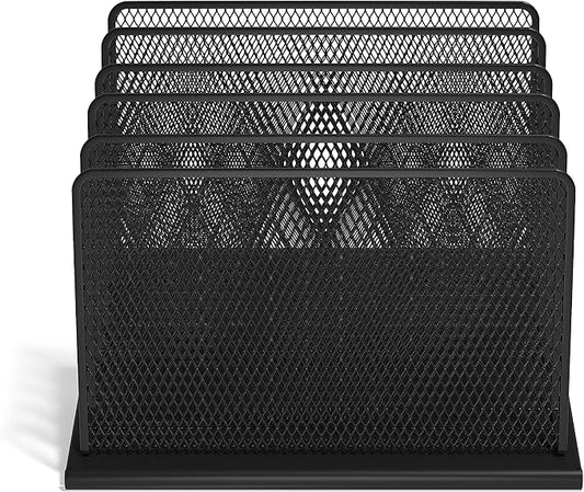 TRU RED Wire Mesh File Organizer, 5‑Compartment, Matte Black, 2‑Pack – Vertical Desktop Sorter for Files, Folders & Mail by TRURED